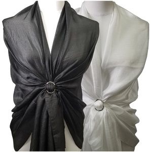2Pcs Long Black Evening Shawls Wrap silver Ring